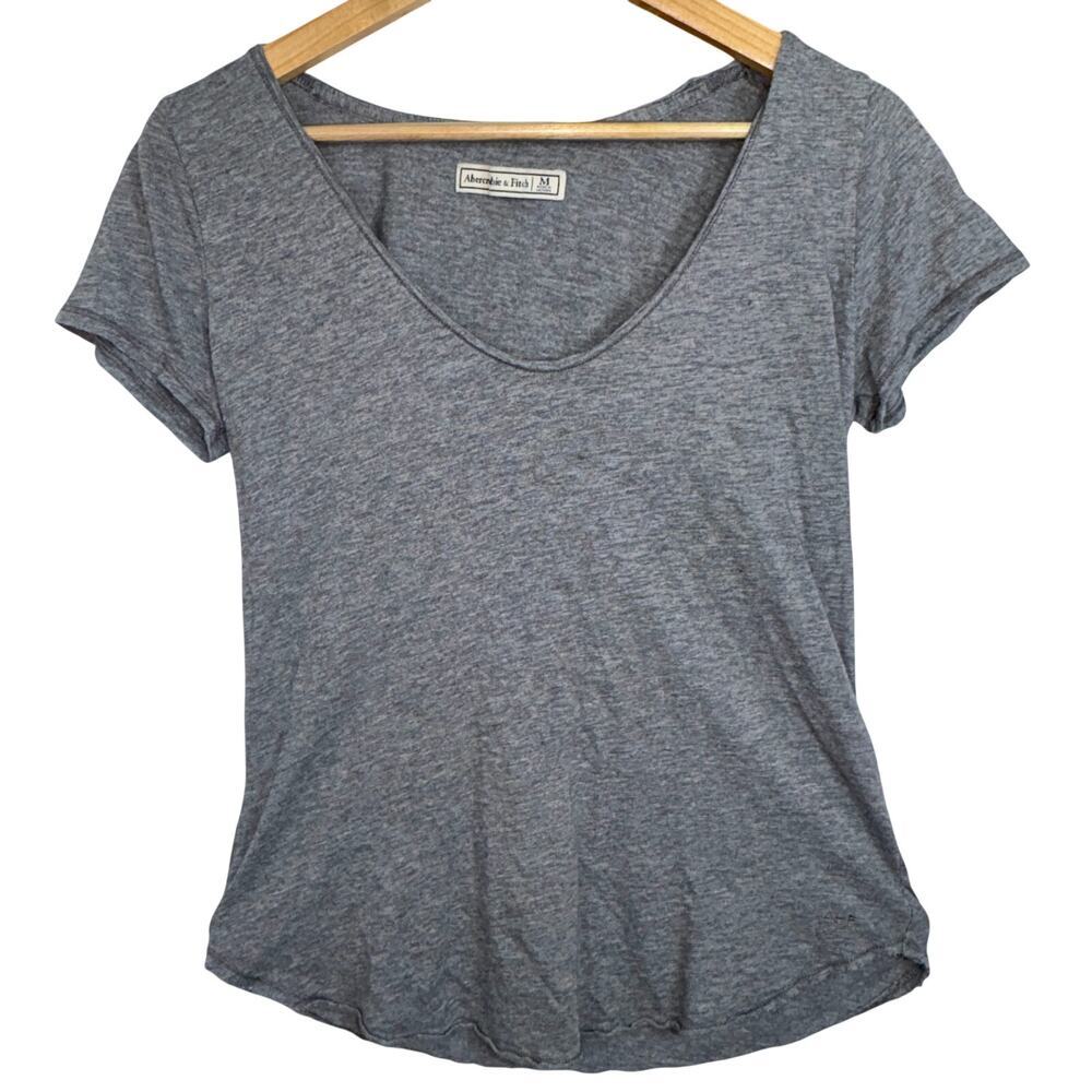 Abercrombie & Fitch Heather Gray Knit V-Neck Short Sleeve Shirt T-Shirt Size M